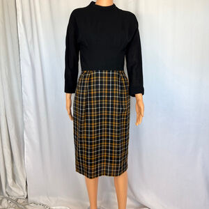 Vintage Dress Plaid & Black Wool Lined Women's XS Polly Bergen